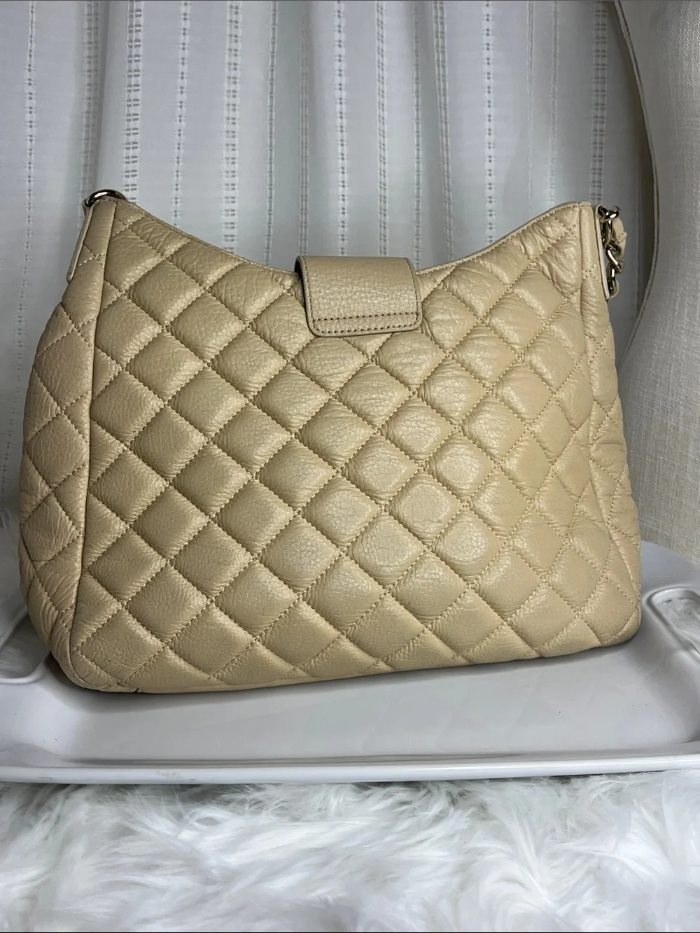 Kate Spade  Quilted Cream Leather Shoulder Bag with Chain Detail